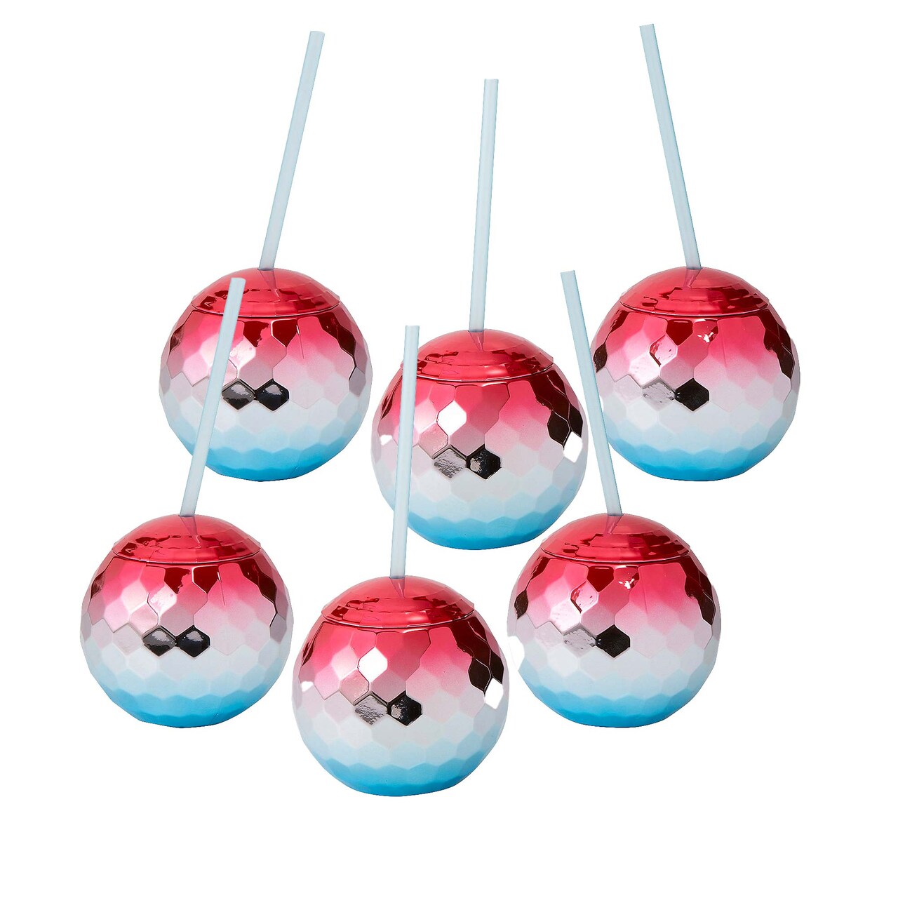 20 oz Patriotic Disco Ball Shaped Plastic Cups with Lids & Straws 6 Pieces